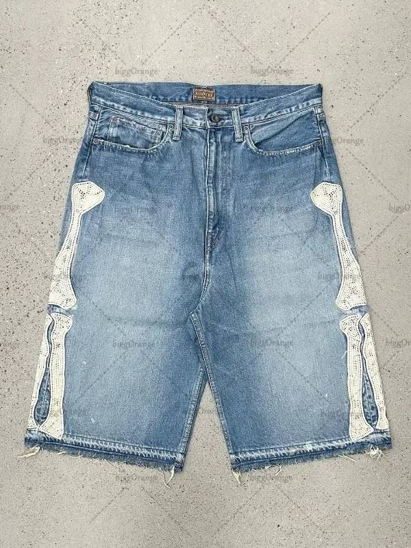 Embroidery Font - Shorts Vaqueros Vintage Y2K Estilo Harajuku
