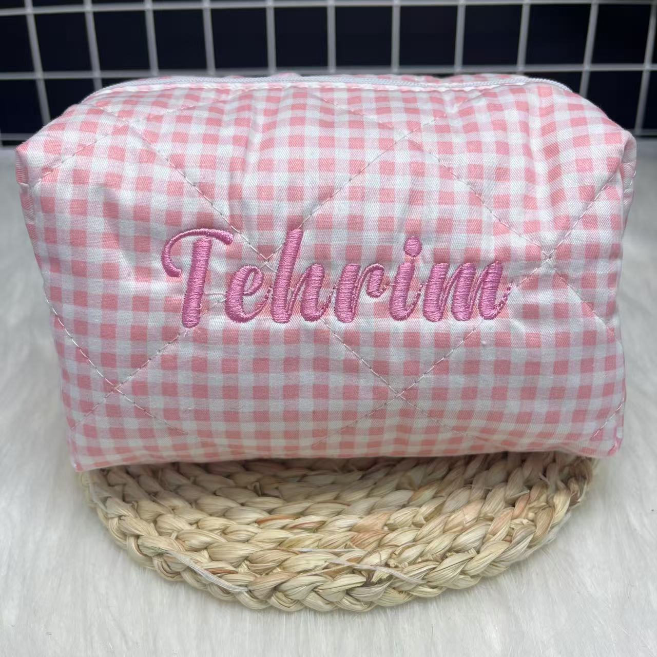 Bolsa de cosméticos a rayas de - Embroidery Name reseña y precio